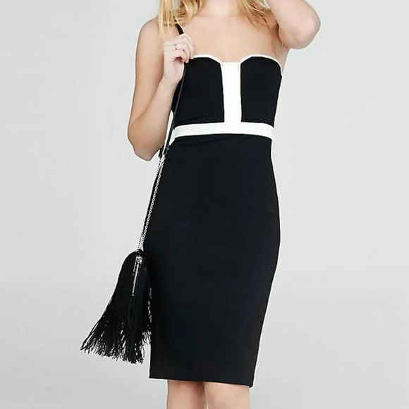 Express Black Strapless Contrast Piped Sheath Dress‎ Size 6 - Picture 1 of 4